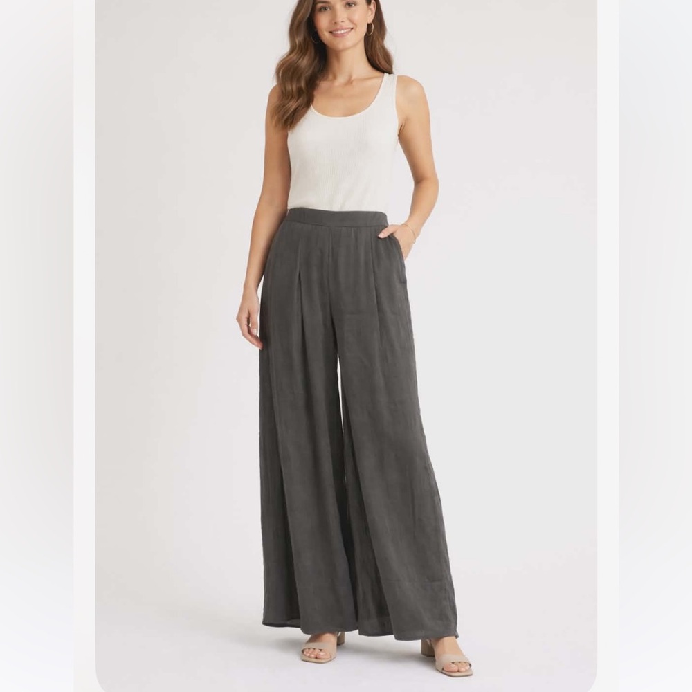 H&M Charcoal Gray Shimmery Metallic Wide-Leg Trousers Size 2 NWOT